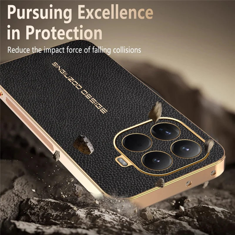 Xiaomi 15T Pro hoesje tegen krasjes met lederstructuur TPU Litchi Leather PU achterkant - Zwart