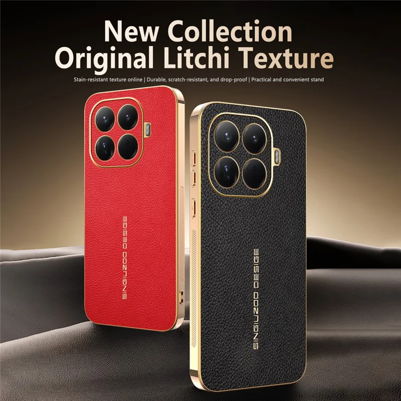 Xiaomi 15T Pro hoesje tegen krasjes met lederstructuur TPU Litchi Leather PU achterkant - Zwart
