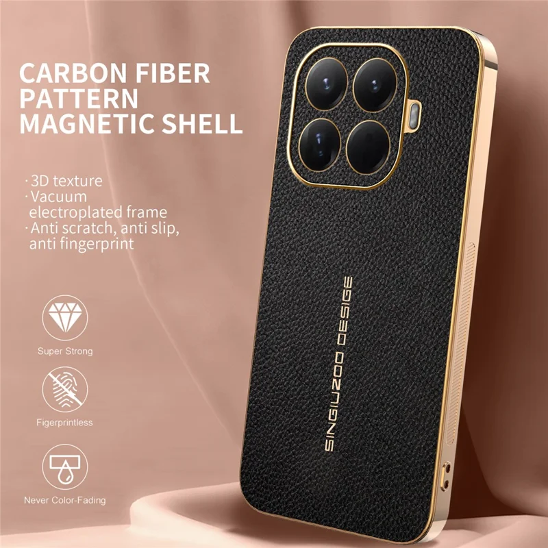 Xiaomi 15T Pro hoesje tegen krasjes met lederstructuur TPU Litchi Leather PU achterkant - Zwart