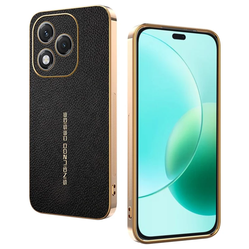 For Honor 400 Lite 5G Case Anti Scratch Litchi Texture TPU Leather PU Phone Back Cover - Black