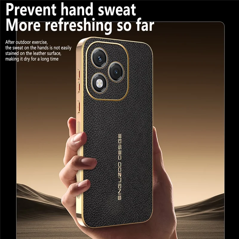 For Honor 400 Lite 5G Case Anti Scratch Litchi Texture TPU Leather PU Phone Back Cover - Black