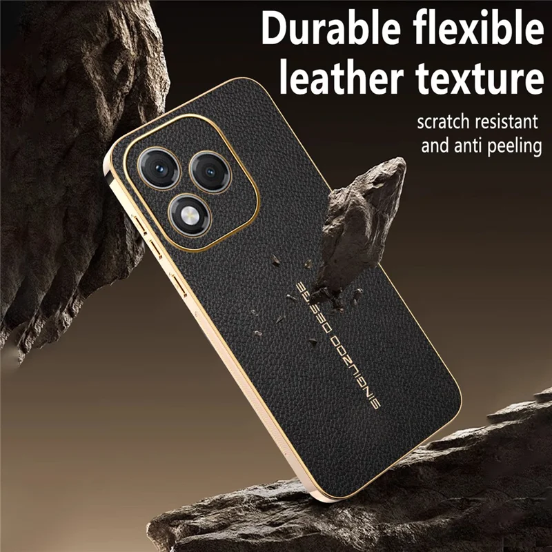 For Honor 400 Lite 5G Case Anti Scratch Litchi Texture TPU Leather PU Phone Back Cover - Black