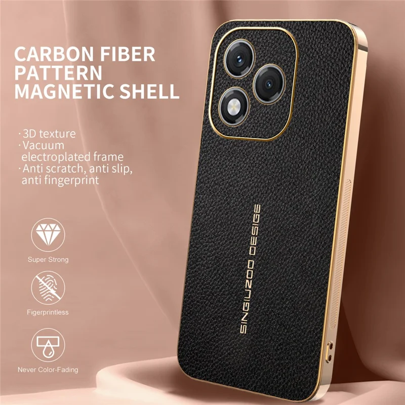 For Honor 400 Lite 5G Case Anti Scratch Litchi Texture TPU Leather PU Phone Back Cover - Black