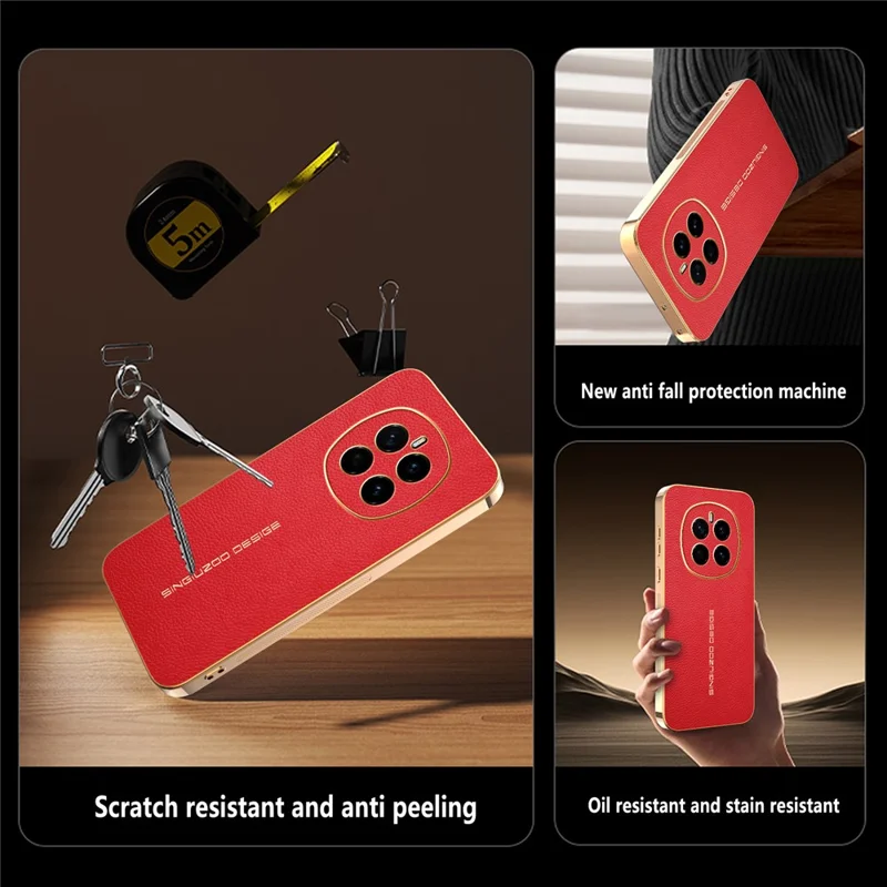 Cover per Honor Magic7 5G Anti Graffio con Texture Effetto Coccodrillo in TPU e Pelle PU - Rosso