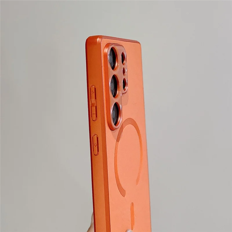 For Samsung Galaxy S25 Ultra Magnetic Case Leather Coated PC + TPU Phone Cover - Orange