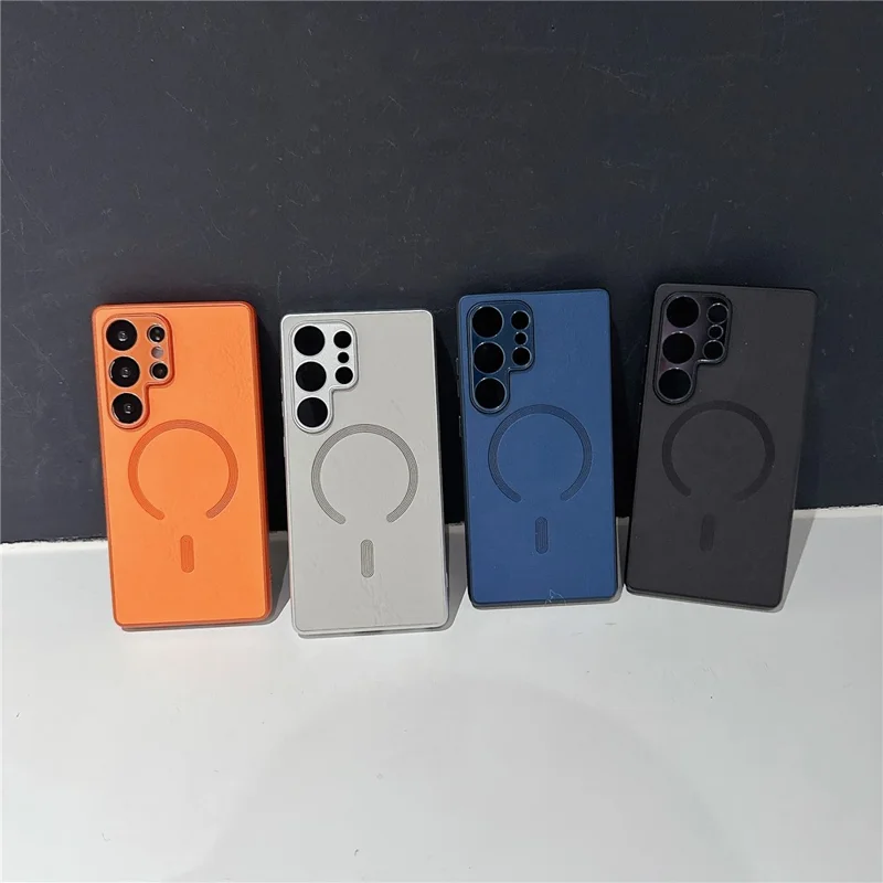 For Samsung Galaxy S25 Ultra Magnetic Case Leather Coated PC + TPU Phone Cover - Orange