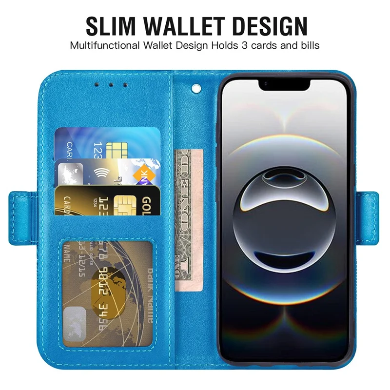 For iPhone 16e Case Peony Imprinted  TPU PU Leather Wallet Phone Cover with Wrist Strap - Blue