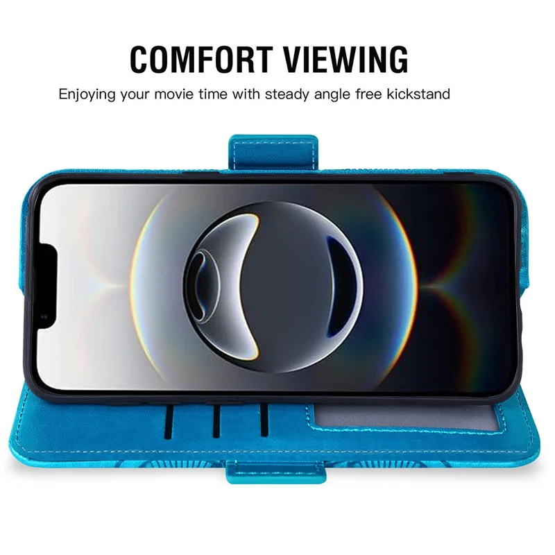 For iPhone 16e Case Peony Imprinted  TPU PU Leather Wallet Phone Cover with Wrist Strap - Blue