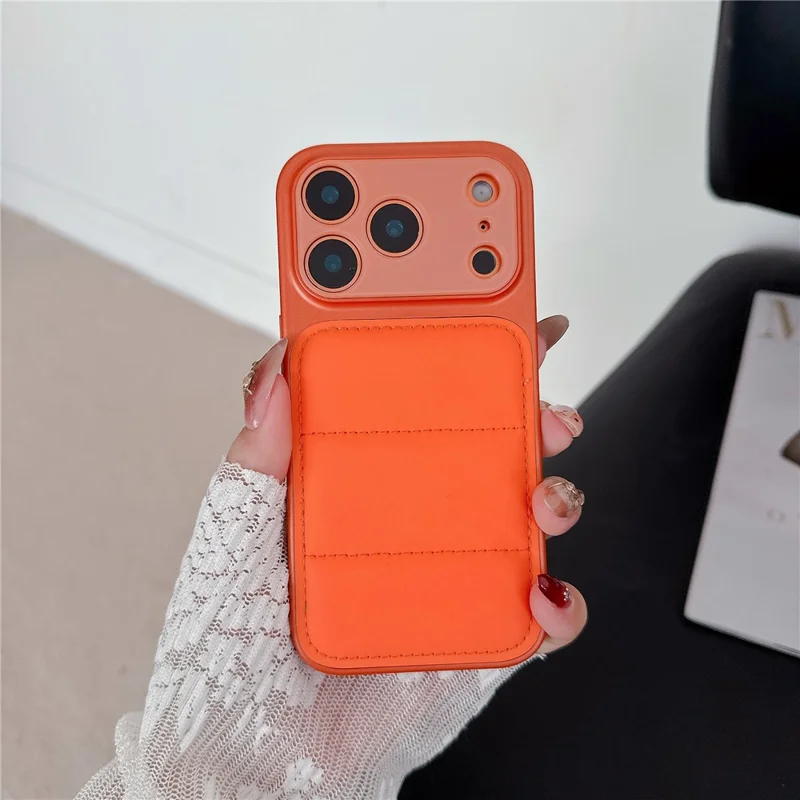 For iPhone 17 Pro Case Down Jacket Design Skin-touch PU Leather Coated PC + TPU Phone Cover - Orange