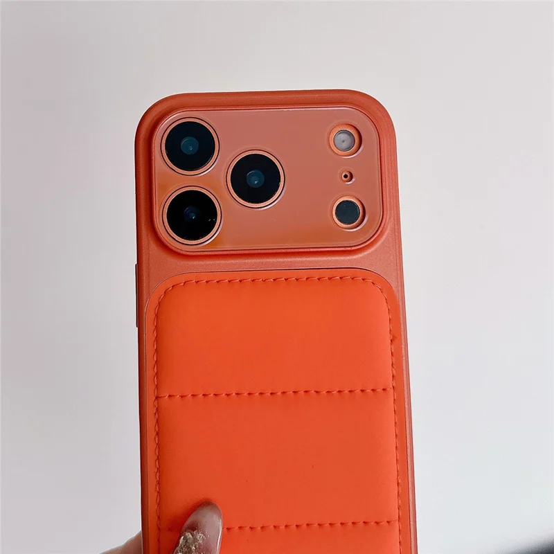 For iPhone 17 Pro Max Case Down Jacket Design Skin-touch PU Leather Coated PC + TPU Phone Cover - Brown