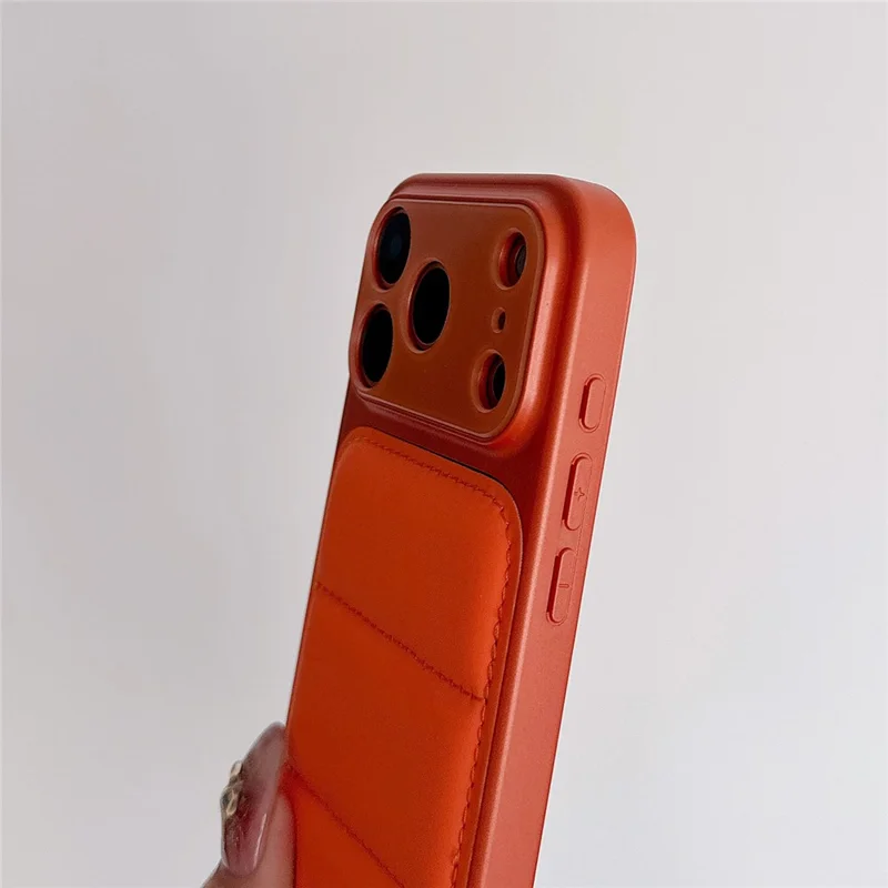 For iPhone 17 Pro Max Case Down Jacket Design Skin-touch PU Leather Coated PC + TPU Phone Cover - Brown