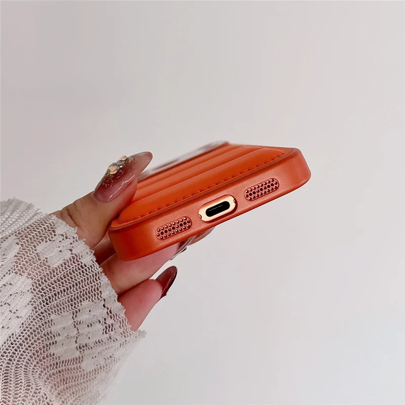 For iPhone 17 Pro Max Case Down Jacket Design Skin-touch PU Leather Coated PC + TPU Phone Cover - Brown