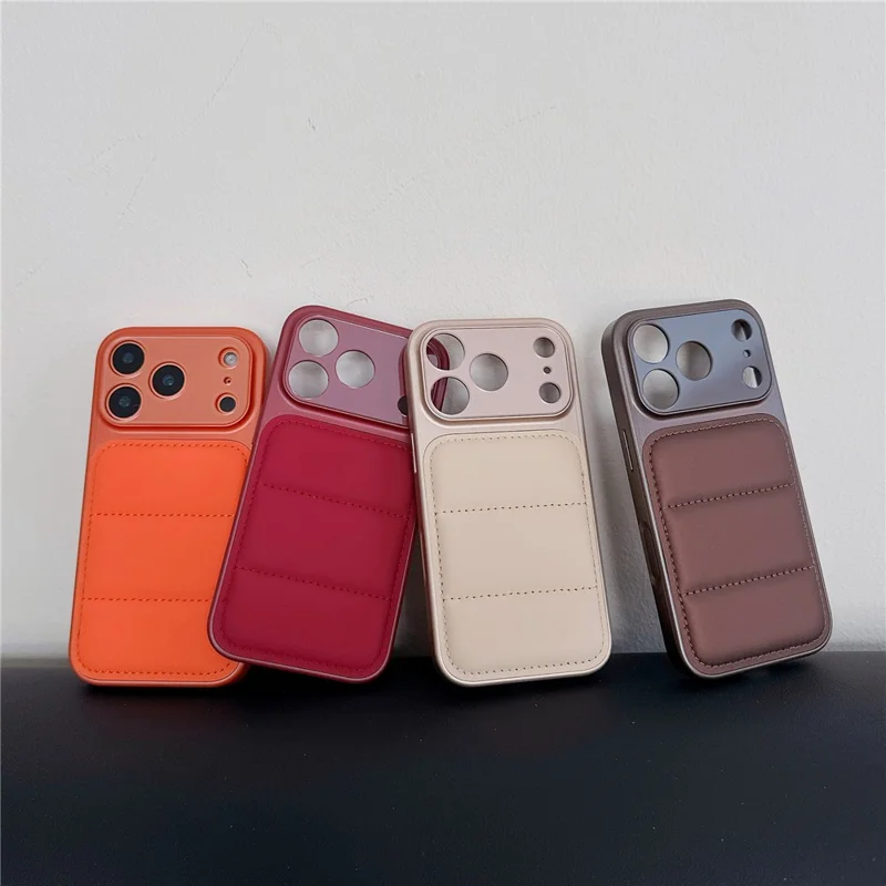 For iPhone 17 Pro Max Case Down Jacket Design Skin-touch PU Leather Coated PC + TPU Phone Cover - Brown