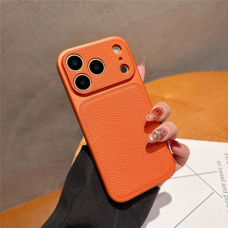 For iPhone 17 Pro Case Precise Cutouts Textured PU Leather Coated PC + TPU Phone Cover - Orange