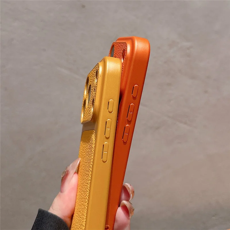 For iPhone 17 Pro Case Precise Cutouts Textured PU Leather Coated PC + TPU Phone Cover - Orange