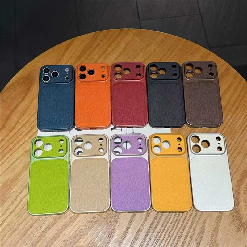 For iPhone 17 Pro Case Precise Cutouts Textured PU Leather Coated PC + TPU Phone Cover - Orange