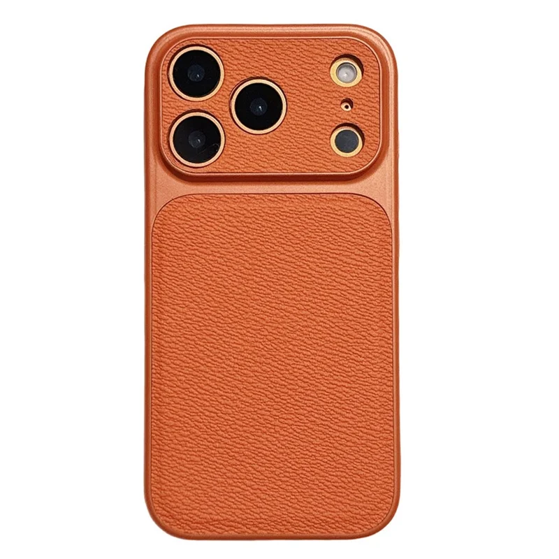 For iPhone 17 Pro Max Case Precise Cutouts Textured PU Leather Coated PC + TPU Phone Cover - Orange