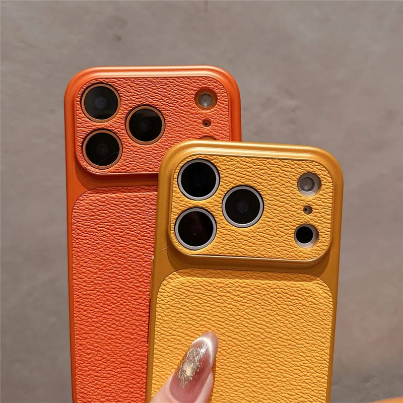 For iPhone 17 Pro Max Case Precise Cutouts Textured PU Leather Coated PC + TPU Phone Cover - Orange