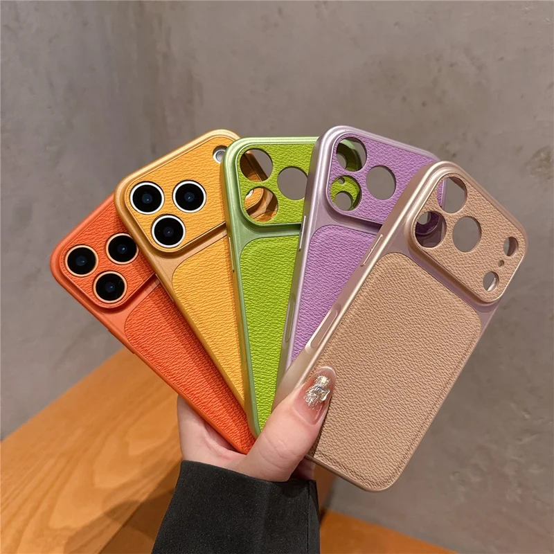 For iPhone 17 Pro Max Case Precise Cutouts Textured PU Leather Coated PC + TPU Phone Cover - Orange