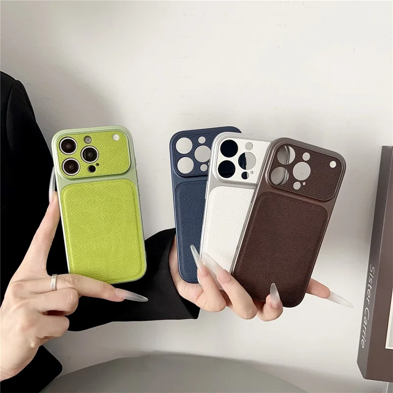 For iPhone 16 Pro Case Precise Cutouts Textured PU Leather Coated PC + TPU Phone Cover - White