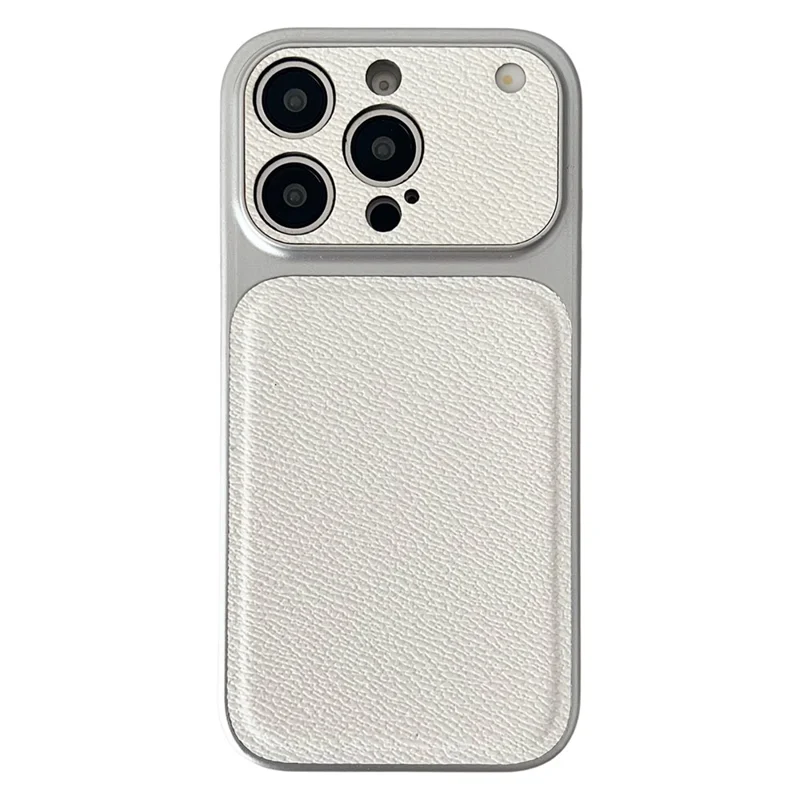 For iPhone 16 Pro Max Case Precise Cutouts Textured PU Leather Coated PC + TPU Phone Cover - White