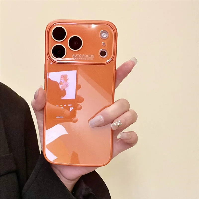 Cover per iPhone 17 Pro Max, Custodia in TPU + Vetro Temperato con Protezione Obiettivo in Acrilico - Arancione