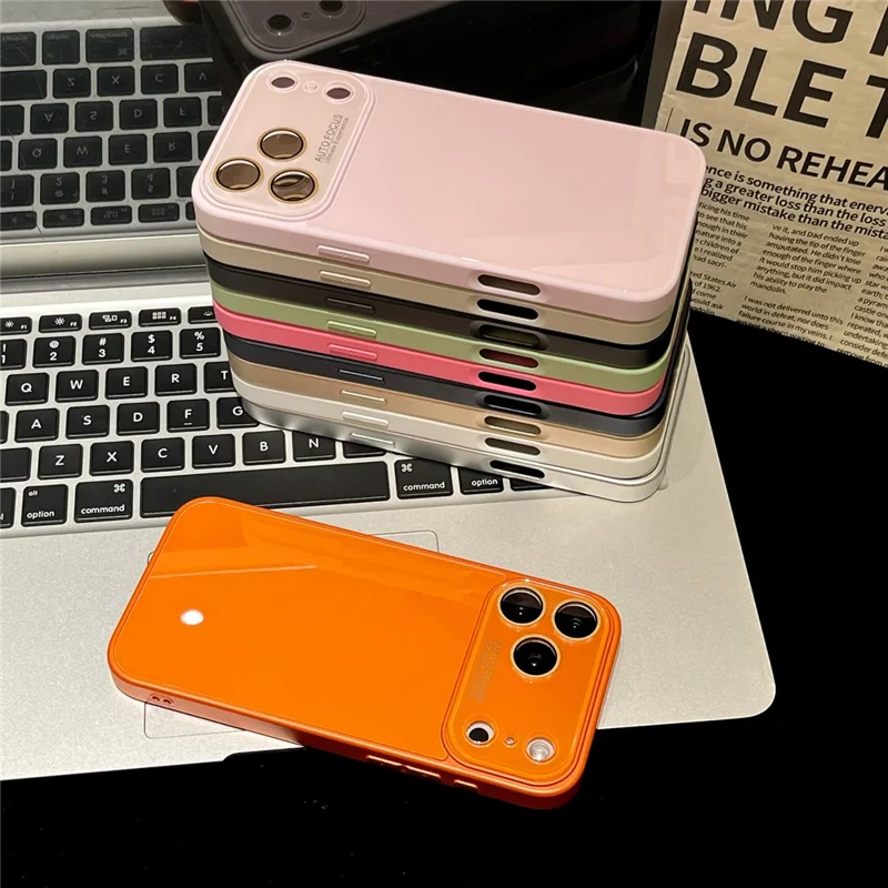 Cover per iPhone 17 Pro Max, Custodia in TPU + Vetro Temperato con Protezione Obiettivo in Acrilico - Arancione