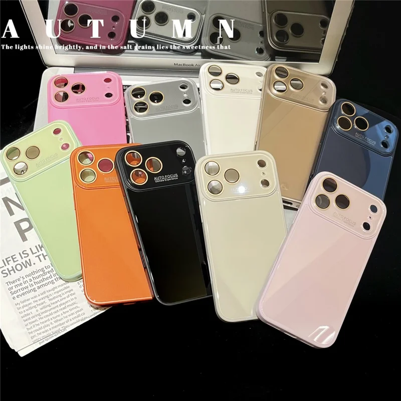 Cover per iPhone 17 Pro Max, Custodia in TPU + Vetro Temperato con Protezione Obiettivo in Acrilico - Arancione