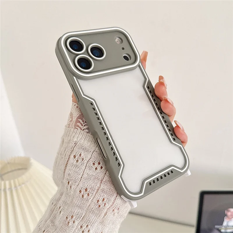 Für iPhone 17 Pro Hülle Kontrastfarbene Epoxidharz-PC + TPU-Handyhülle mit Handschlaufe und 6 abnehmbaren Eckschutzkappen - Grau