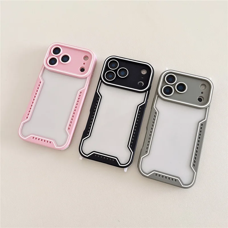 Für iPhone 17 Pro Hülle Kontrastfarbene Epoxidharz-PC + TPU-Handyhülle mit Handschlaufe und 6 abnehmbaren Eckschutzkappen - Grau