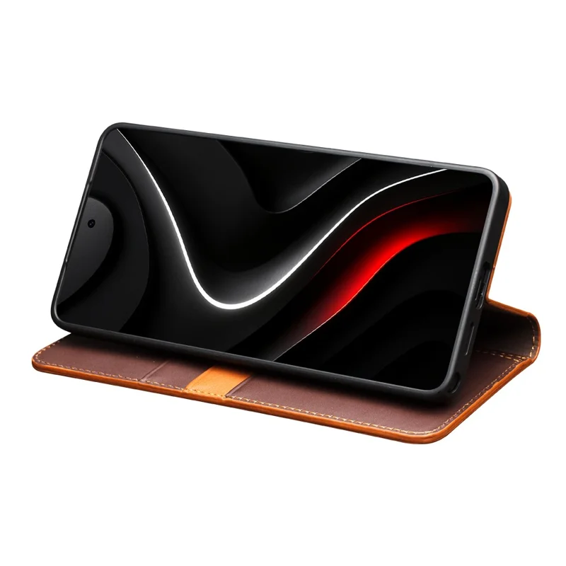 QIALINO For Samsung Galaxy S26+ Case Wallet Flip Stand Phone Cover Genuine Cow Leather - Brown