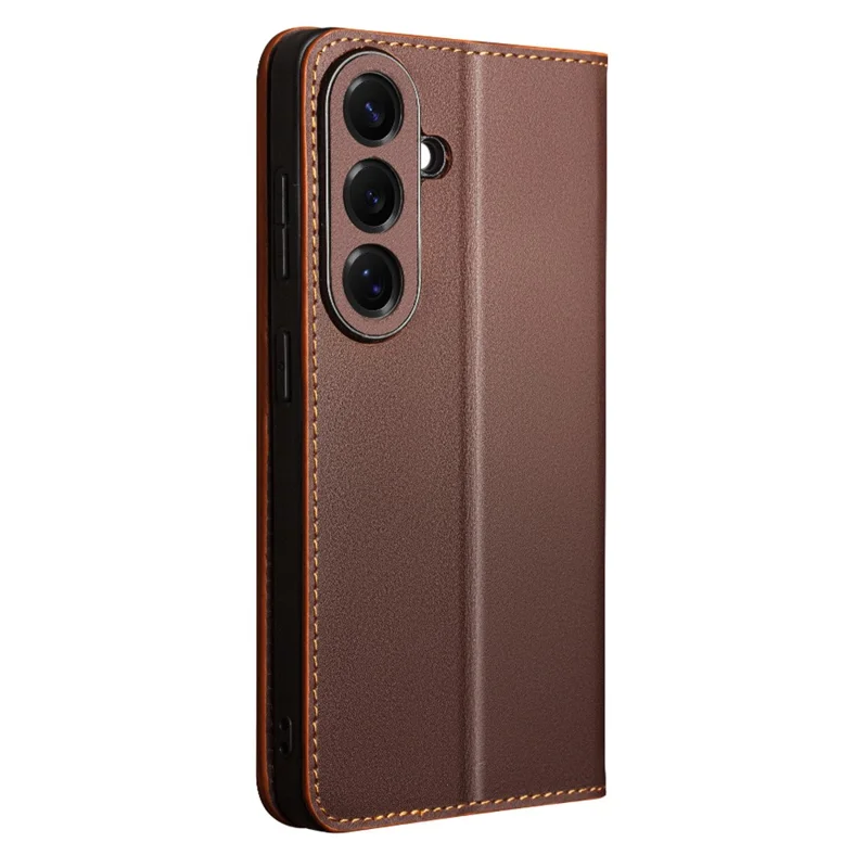 QIALINO For Samsung Galaxy S26+ Case Wallet Flip Stand Phone Cover Genuine Cow Leather - Brown