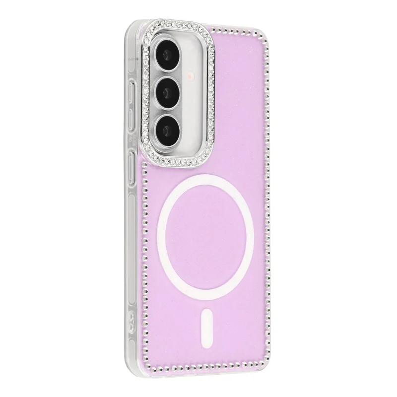 For Samsung Galaxy S26 Magnetic Case Rhinestone Edge Glitter Back TPU + PC IMD Phone Cover - Glitter Light Purple