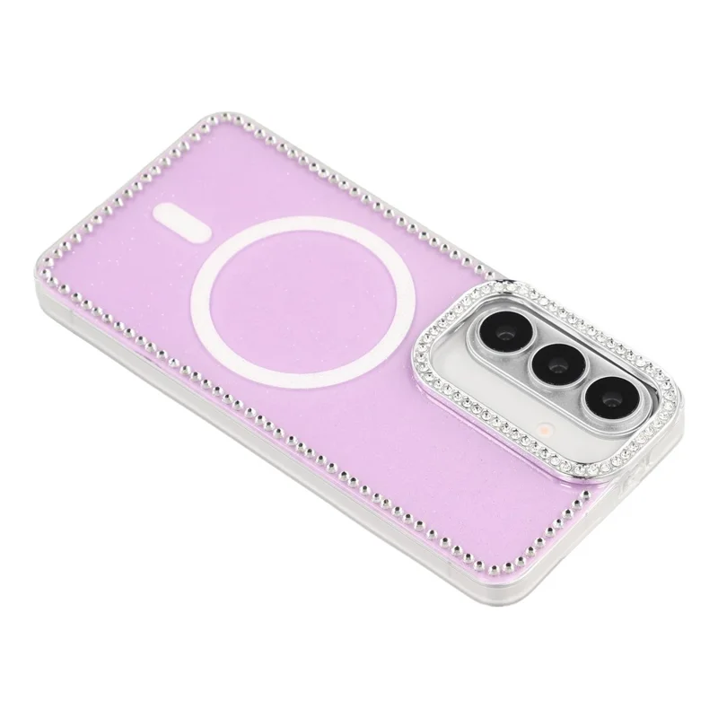 For Samsung Galaxy S26 Magnetic Case Rhinestone Edge Glitter Back TPU + PC IMD Phone Cover - Glitter Light Purple