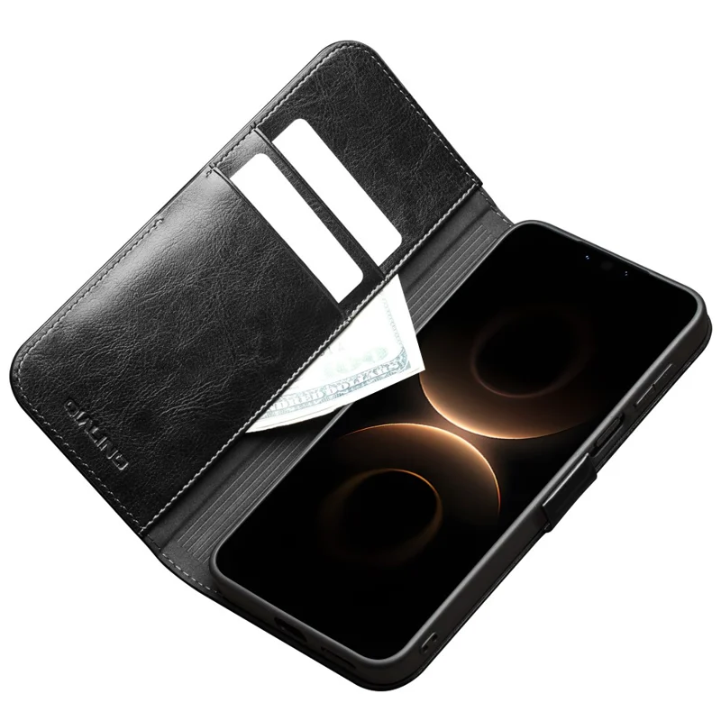 QIALINO til Huawei Mate 80 Pro hylster i ægte kuulæder med stående og tegnebog - Sort