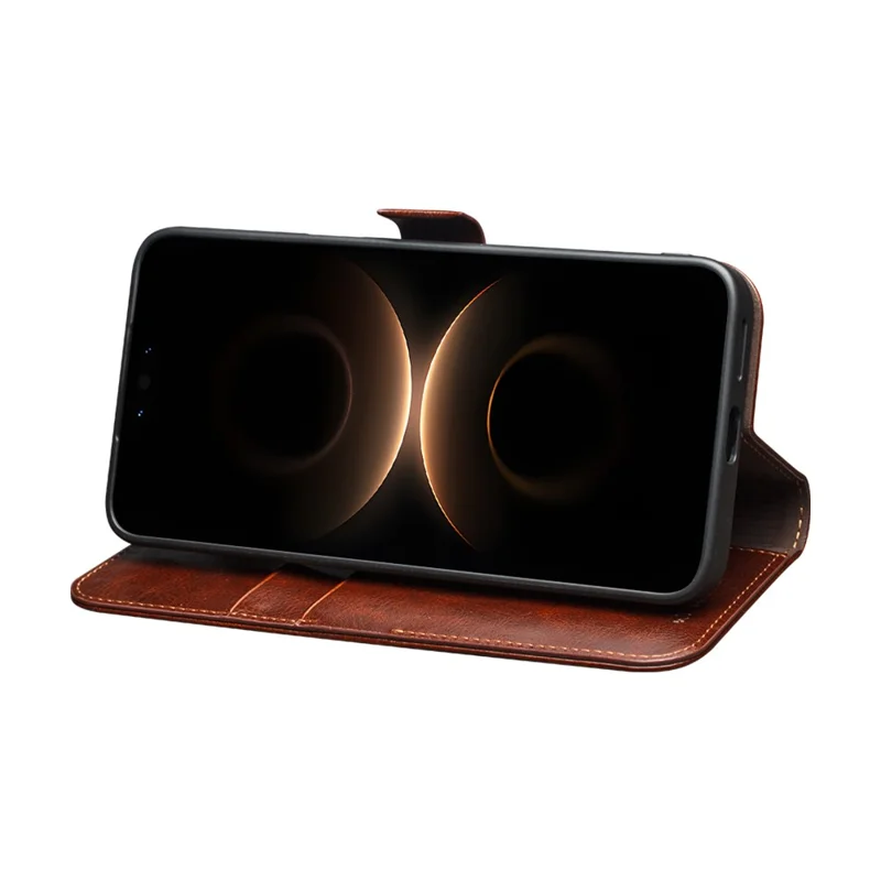 QIALINO til Huawei Mate 80 hylster i ægte kuulæder med stå og wallettelefondæksel - Brun