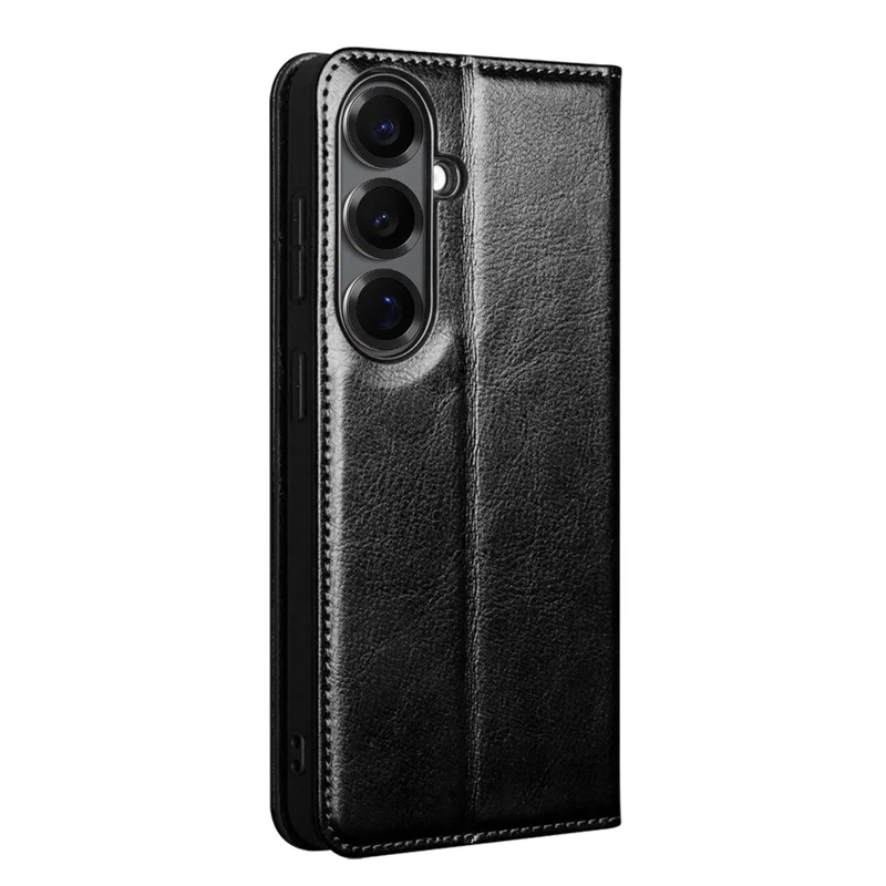QIALINO For Samsung Galaxy S26 Wallet Case Genuine Cow Leather Phone Cover Card Holder Stand - Black - 4