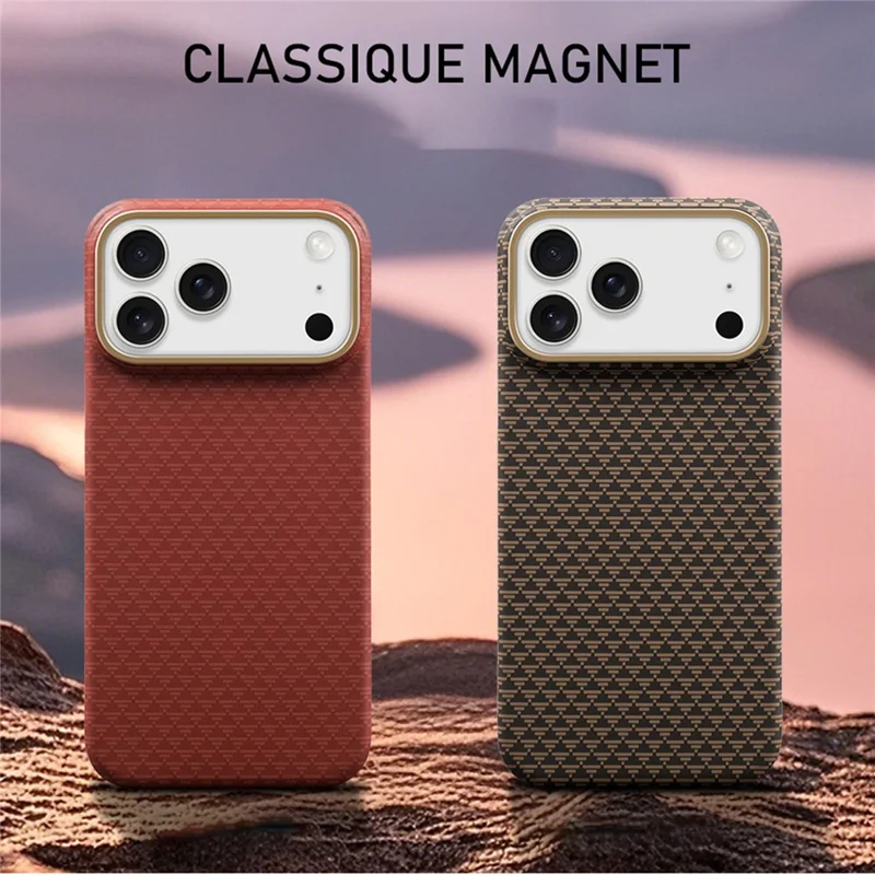 X-LEVEL Чехол для iPhone 17 Pro Max, совместимый с MagSafe, треугольная текстура, углеволокно, золотой цвет