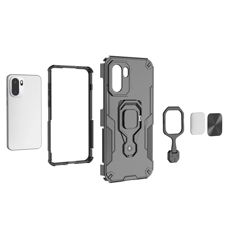 Capa para OnePlus 15R 5G com Anel Giratório e Suporte PC + TPU, Capa à Prova de Choques - Preto