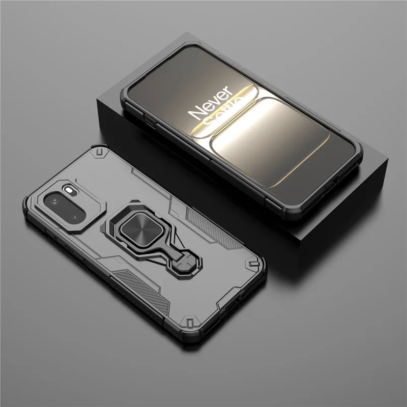 Capa para OnePlus 15R 5G com Anel Giratório e Suporte PC + TPU, Capa à Prova de Choques - Preto