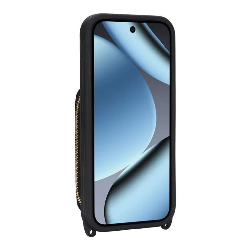 Чехол для Google Pixel 10 / 10 Pro с кольцом-держателем, отделением на молнии, подставкой, кожаной задней панелью и наплечным ремешком — черный