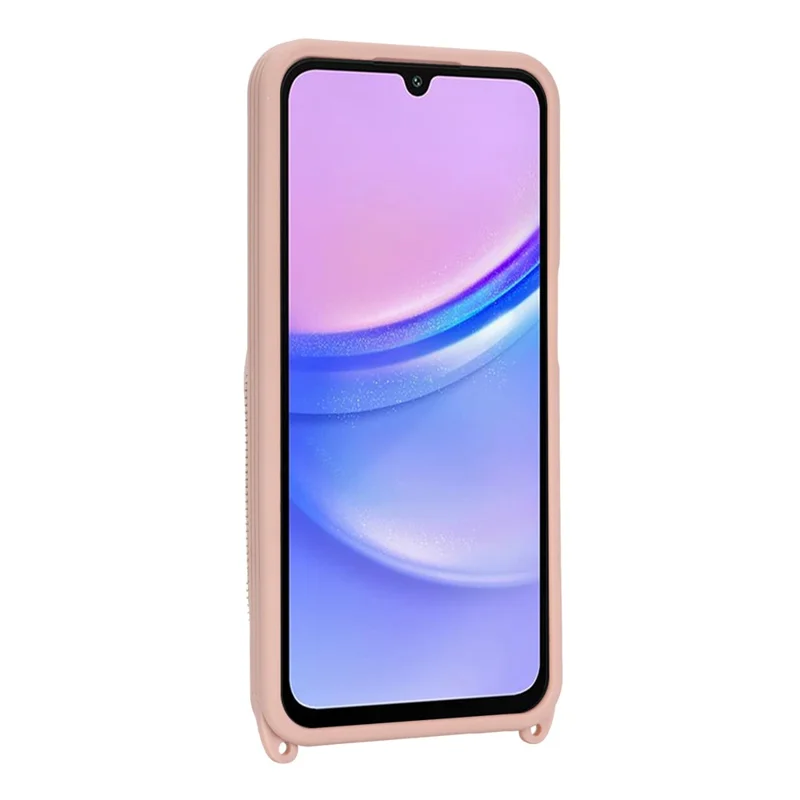 Obudowa z uchwytem pierścieniowym, kieszenią na zamek i podpórką, tyłem z imitacji skóry i paskiem na ramię dla Samsung Galaxy A15 5G / 4G - różowe złoto