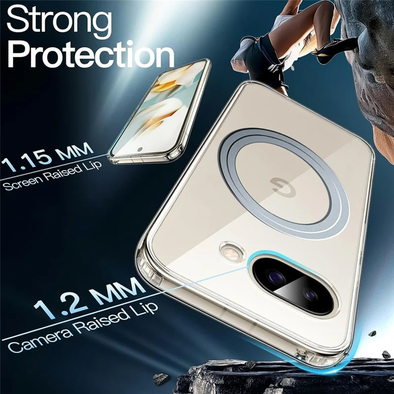 Чехол с магнитом для Google Pixel 9a, прозрачная задняя панель из ТПУ + поликарбоната