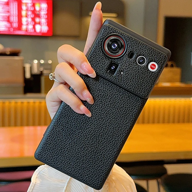 For ZTE nubia Z80 Ultra 5G Case Litchi Texture Leather Coated TPU + PC Phone Cover with Black Edge