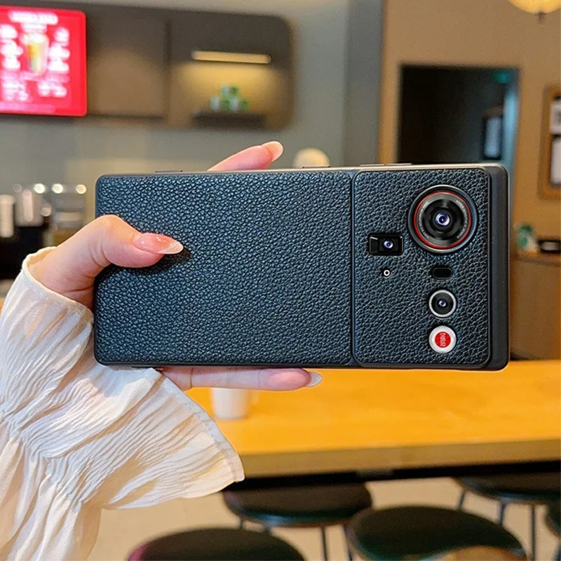 For ZTE nubia Z80 Ultra 5G Case Litchi Texture Leather Coated TPU + PC Phone Cover with Black Edge