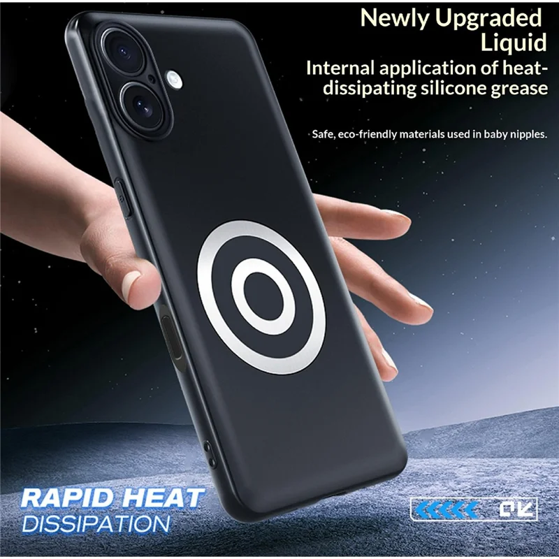 Capa para iPhone 16 Capa de Telemóvel em Silicone PC com Dissipação de Calor em Grafeno + Latão com Suporte para Suporte Magnético de Carro