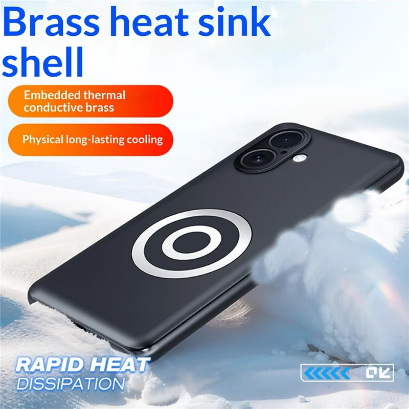 Capa para iPhone 16 Capa de Telemóvel em Silicone PC com Dissipação de Calor em Grafeno + Latão com Suporte para Suporte Magnético de Carro