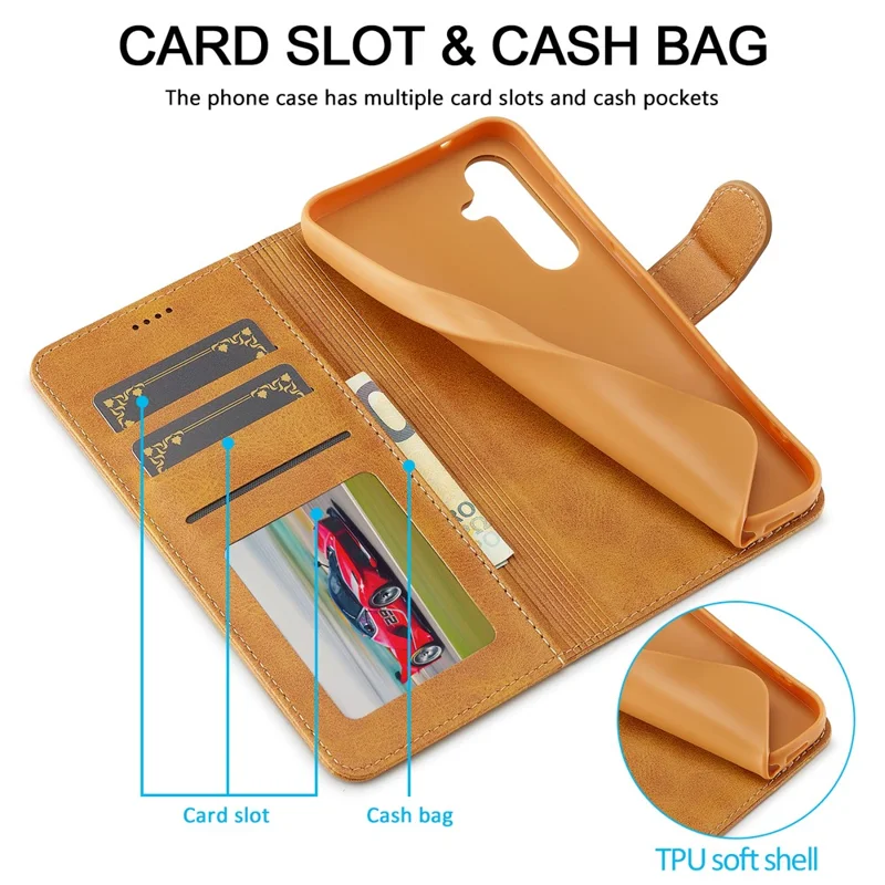 LC.IMEEKE For Samsung Galaxy S26 Case Wallet Calf Texture Leather Phone Cover - Yellow