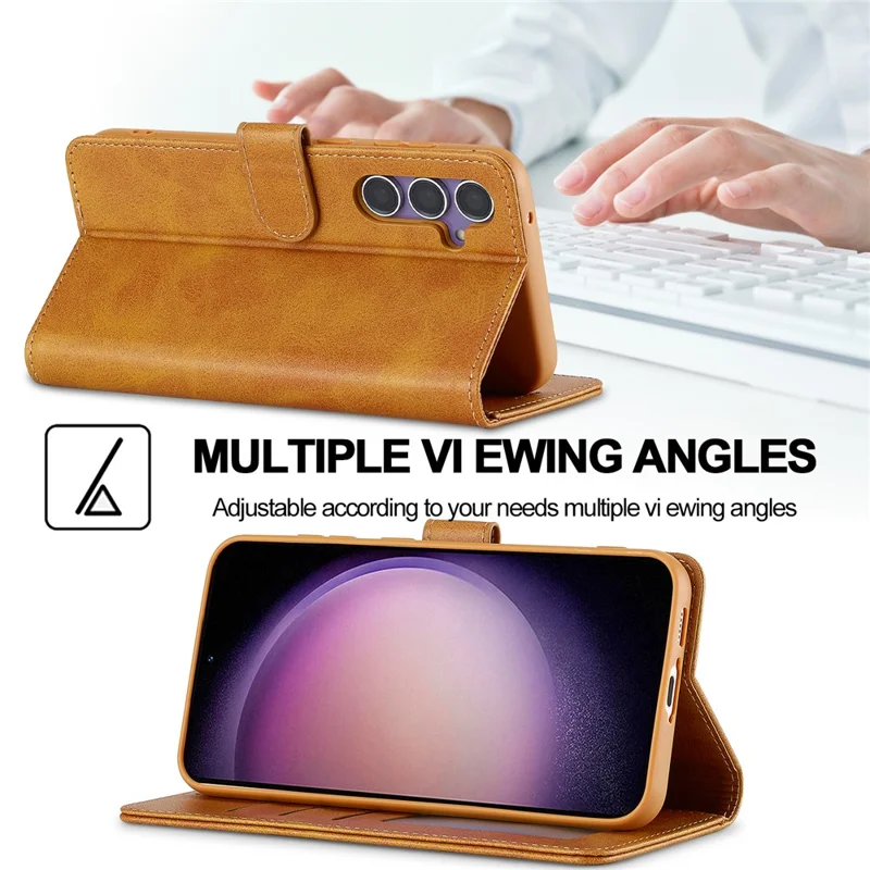 LC.IMEEKE For Samsung Galaxy S26 Case Wallet Calf Texture Leather Phone Cover - Yellow