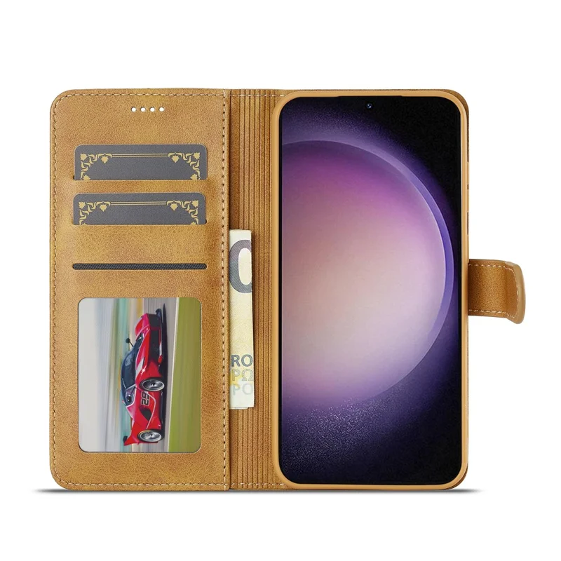 LC.IMEEKE Étui portefeuille pour Samsung Galaxy S26+ avec texture de cuir de veau - Jaune